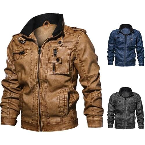 New Fashion Autumn Male Leather Jacket Black Brown Mens Stand Collar Coats Leather Biker Jackets Motorcycle Sport Leather Jacket