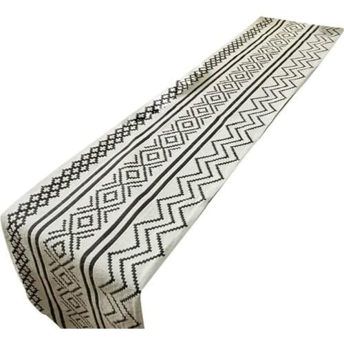 Fashionbraided Table Runner Set With Tassels, Black And White Table Runner Geometric Ta