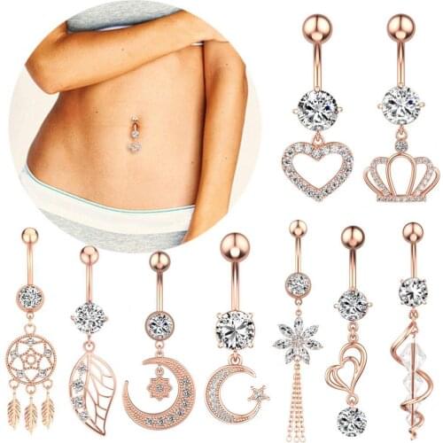 Fashion Navel Ring Rhinestone Inlaid Body Piercing Jewelry Alloy Drop Dangle Belly Stud Jewelry Accessories piercing ombligo