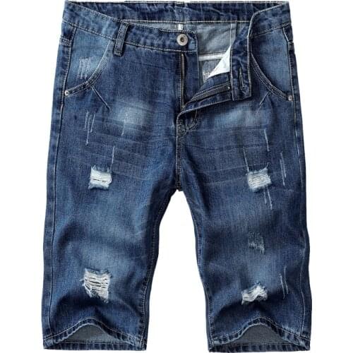 Mens Classic Ripped Denim Shorts Trendy Fashion Business Casual Stretch Straight Jeans 2021 Summer Male Brand Five-Point Pants