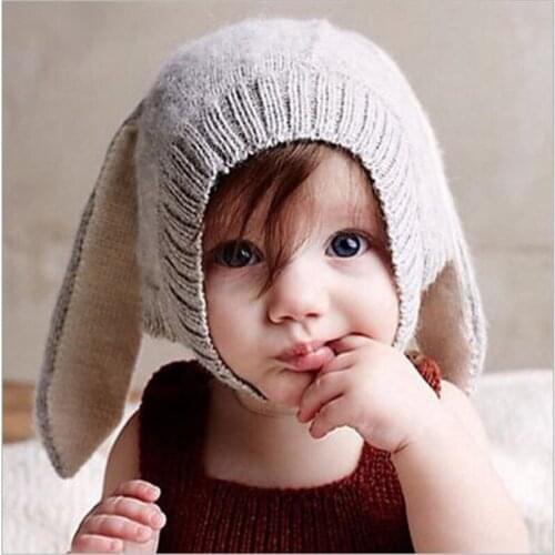 New Autumn Winter Baby Knitted Hat Adorable Rabbit Long Ear Hat Infants Toddlers Bunny Beanie Cap Photo Props