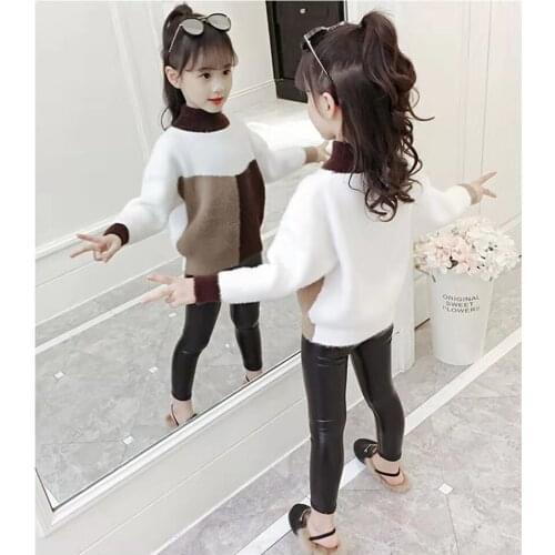 New 2019 Warm Children Girls Sweaters Outwear Long-sleeved 2 Colors Autumn Winter Sweater Girls Fashion Tops Pullover Sweater