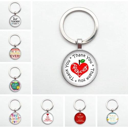 New Thank You Teacher Cute Pattern Keychain Thanks Teacher Convex Glass Pendant Keychain Teachers Day Gift