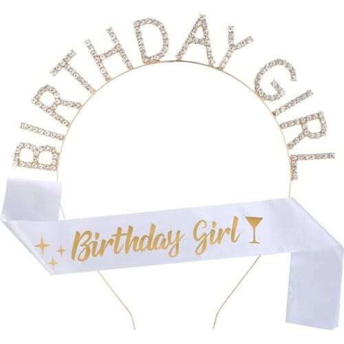 New alloy crystal letter birthday girl headband BIRTHDAY GIRL belt etiquette with party supplies