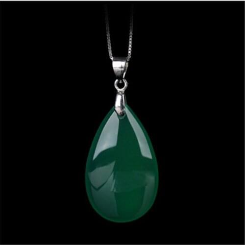 Natural White Green Agate Chalcedony Jade Water drop Pendant Necklace Fashion Charm Jewelry Carved Amulet Luck Gifts Women Men