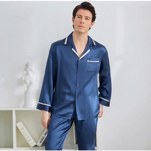 100% mulberry silk pajamas set Men couple home service natural Silk Shirt pajama set for men