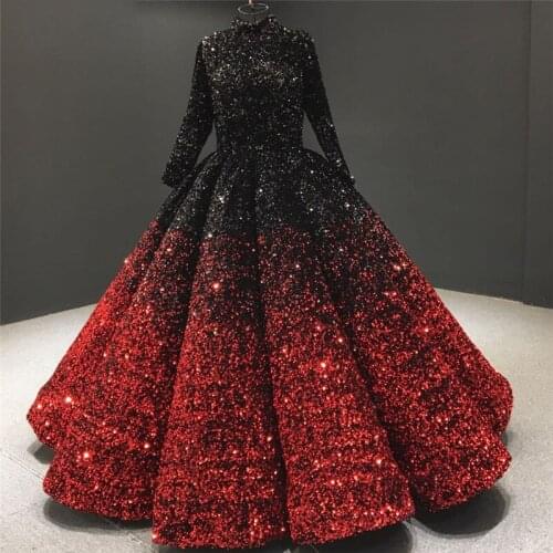 Luxurious High Neck Dubai Ball Gown Prom Dresses Lace Up Corset Special Occasion Evening Party Gowns Bling Bling Sequins 2021