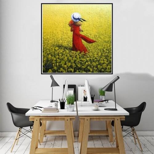 Nordic Red Dress Girl Flowers Poster Canvas Print Painting Wall Art Living Room Home Decoration