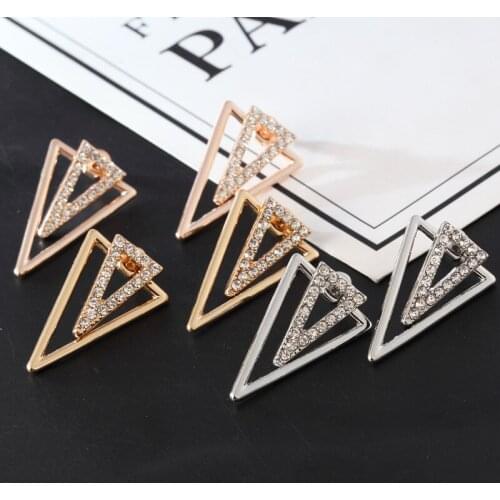 Simple Rhinestones Triangle Shape Metal Stud Earrings for Women Girls Fashion Vintage Korean Jewelry Brincos Pendientes New JJ10