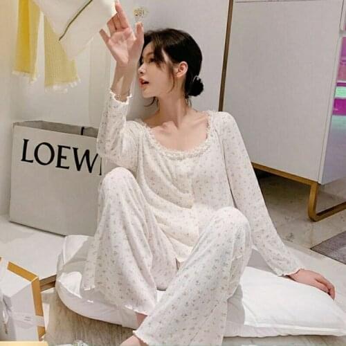 QWEEK Kawaii Pajama Summer Suit for Women Two Piece Set Summer Small Floral Lace Edge Pyjamas Sleepwear Pijamas Home Clothes