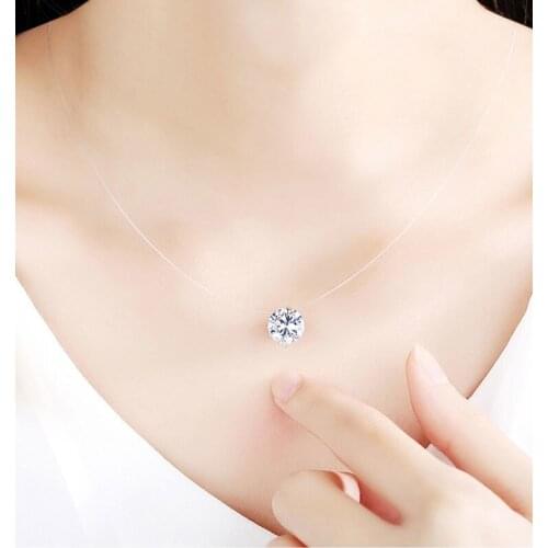 Luxury Dazzling Zircon Invisible Necklace For Women Fishing Line Simple Crystal Beads Pendant Necklace Jewelry Bijoux