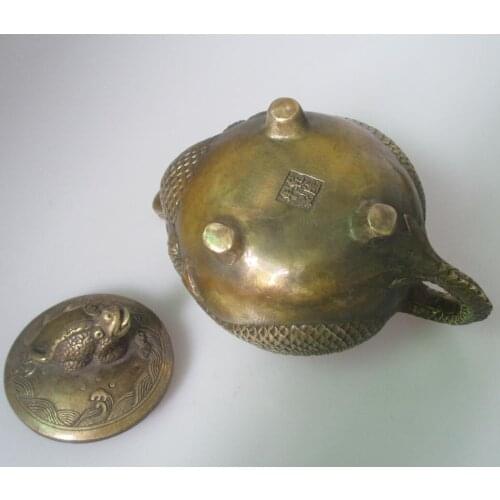 Christmas decorations for home+ Collectible Chinese Old Bronze Handmade Dragon turtle Tea pot ,Home Decorative kettle