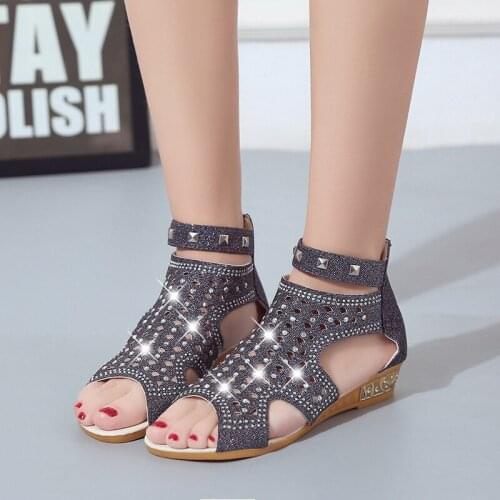 Sandals Women Fashion Rivet Shine Peep Toe Shoes Summer Gladiator Sandals Feminina Wedage Shoes Wedding Sandalia Mujer