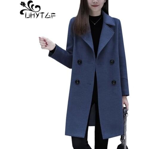 UHYTGF Woolen women coat winter warm jacket fashion Woolen Women winter jacket 3XL Plus size Loose Korean women outerwear X721