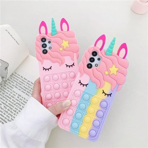 Unicorn Relive Stress Silicon Case For Samsung S21 Plus S20 S10 S9 Note 20 10 9 A32 12 52 72 50 70 51 71 31 02 Push Bubble Cover