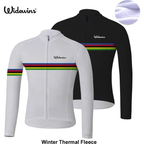 Widewins Classic Black Winter Thermal Fleece wins Long Sleeve Cycling Jersey Clothing Wear Reflective white Cycling Jacket 8007