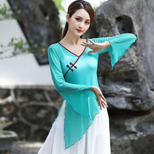 New Retro Belly Dance Blouse Female Elegant Long Sleeve Mesh Tops Oriental Dance Shirt For Women Classical Dance Outfit DQL3994