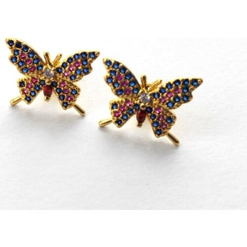 10Pairs Fashion Gold Color Insect Butterfly Earrings,Micro Pave CZ rainbow Cubic Zirconia Stud Earring For Women Jewelry ER923