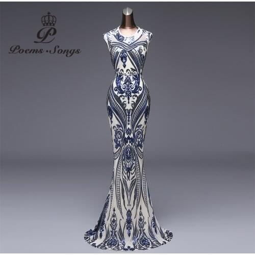 New Elegant blue Sequin Evening Dress vestido de festa Formal Party dress robe longue prom gowns vestido de festa longo