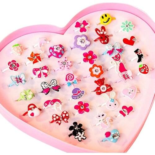 10Pcs/Lot Childrens Cartoon Rings Candy Flower Animal Bow Shape Ring Set Mix Finger Jewellery Rings Kid Girls Toys Party Gifts