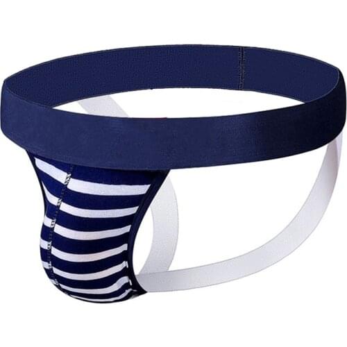 2020 ADANNU Brand Sexy Gay Underwear Lingerie Jockstrap G String Thongs Mens Underpants Pure Cotton stripe Male Panties