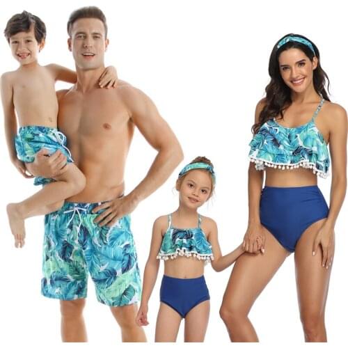 2020 Family Matching Outfit Swimwear Women Swimsuit Mother Daughter Kid Son Girl Bathing Swim Suit Mayo Bikini Summer BeachDress