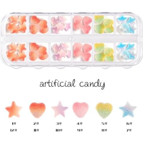 36pcs Candy Nail Charms 3D Nail Art Jelly Heart Kawaii 3D Nail Charms Flat Acrylic Resin for Nails Art Decoration