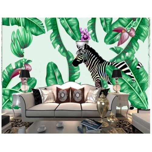 Custom 3d wallpaper for walls 3 d wall murals 3D beautiful Hand painted tropical rainforest zebra TV backdrop wall decoration