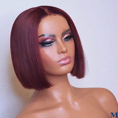 Burgundy Lace Front Short Cut Bob Wigs For Black Women With Babyhair Preplucked Synthetic Hair Lace Anime Wig Silky Straight 99j