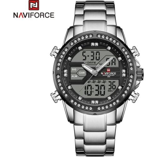 NAVIFORCE Men Watch 3ATM Business Chronograph Mens Watches Top Brand Stainless Steel Waterproof Quartz Relogio Masculino Silver