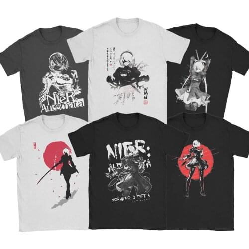 Men NieR Automata 2B Game Waifu Japan Ink T Shirts Pure Cotton Tops Funny Short Sleeve Crewneck Tees Birthday Present T-Shirts