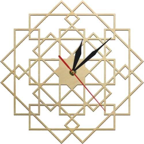 Geometry Square Wall Clock Polygonal Mandala Wooden Clock House Wall Decor Scandinavian Modern Wall Art Rustic Silent Home Clock
