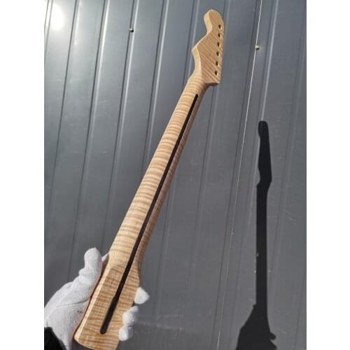 38# Tiger Flame Maple Guitar Neck 21 Fret 25.5inch Dark Yellow Pearl Dot Inlay DIY