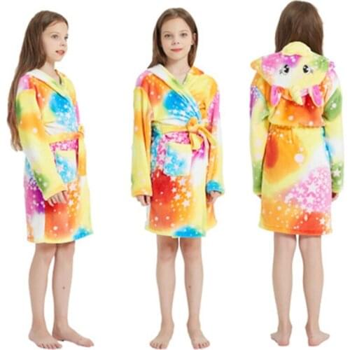 Winter Unicorn Bathrobe for Children Flannel Sleepwear Kids Cartoon Animal Nightgown Babys BathRobe Toodler Warm Pajama Costume