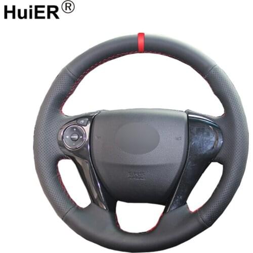 HuiER Pure Hand Sewing Car Steering Wheel Cover Breathable Car Styling Red Marker For Honda Accord 9 Odyssey Crosstour 2013-2016