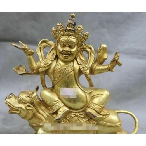 China Bronze Gilt White Mammon Money Wealth God Ride Dragon Beast Cattle Statue
