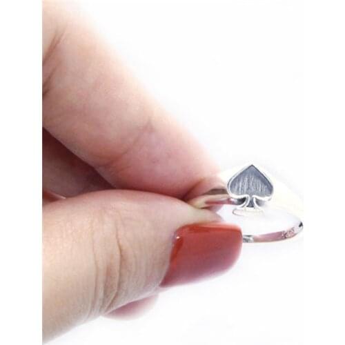 Real S925 Silver Mini Biker Ace Spades Ring For Women LadiesTop Quality Fashion 925 Stering Silver Simple Spades Ring