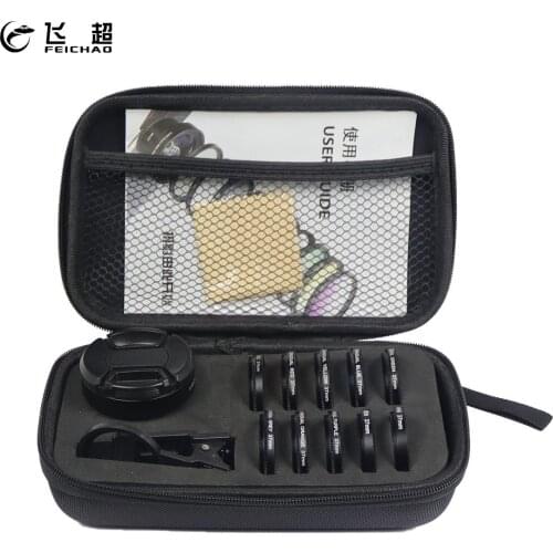 12 in 1 37mm Filter Phone Camera Lens Kit Grad Blue Red Filter+CPL+ND+Star 0.45x Wide Angle 20x Macro Universal for Smartphones