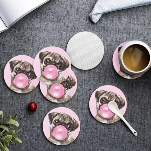 Upetstory Pink Bubble Pug Dog Print Drink Coasterr Lovely Mug Mat Cup Table Pads Insulation Drink Coaster Placemat Custom Image