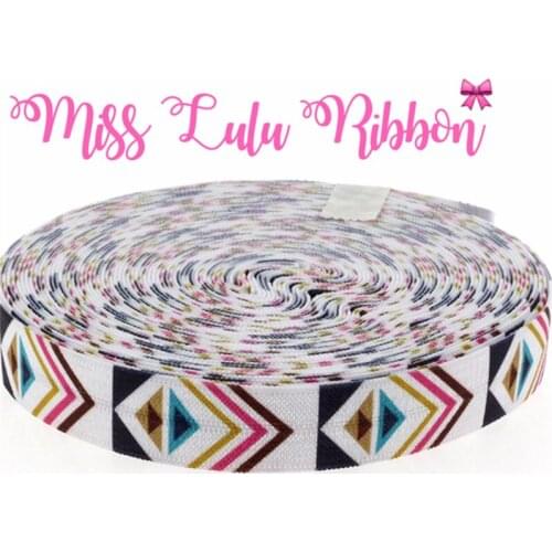 5/8" 16mm Square Geometric Printed Fold Over Elastic Ribbon Handmade Hair Bows Hair Ponytail Band 10yards/roll MD150910-16-2044