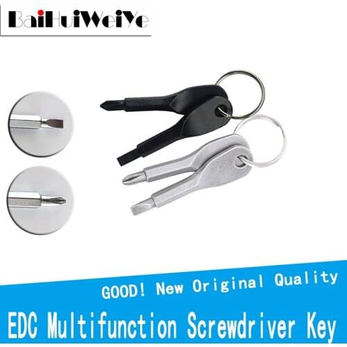 1 Set Stainless Steel Mini EDC Multifunction Screwdriver Key Shape Slotted Screwdrivers Keychain Pocket Repair Tool