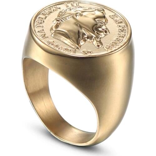 Stainless Steel Size 7-15 Gold Napoleon Empereur Coin Men Big Ring Punk Jewelry Francs Sculpture Shape Wholesale Drsopshipping
