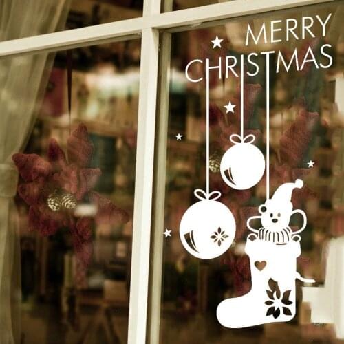 DIY Holiday Season Window Decor Sticker Merry Christmas Socks Bell Decal Art Vinyl Christmas Gift Removable Home Wall Mural WY-4