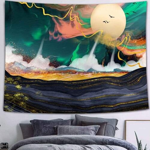 Cyber-Punk Tapestry Psychedelic Fantasy Future City Cyberspace Tapestry Neon "Good Vibes Only" Planet Mountains Poster