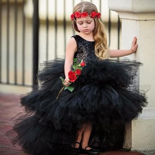 2021 New Black Tulip Garments Flower Girls Holy Communion Clothes Ball For Children Wedding Robe Mariage Enfant