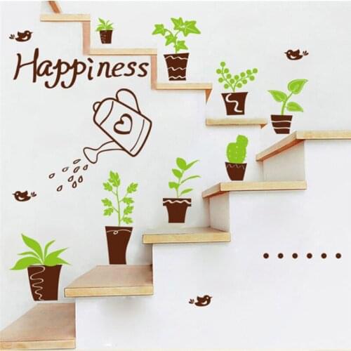 New Green plant potted DIY wall stickers baseboard Modern art murals Door and window decoration decals