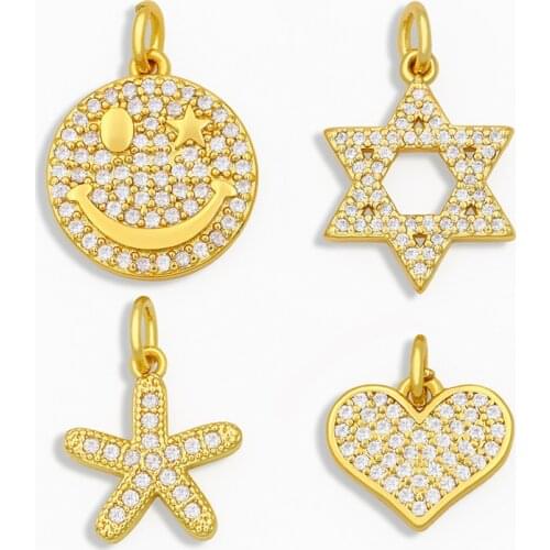 OCESRIO Brass CZ Paved Gold Heart Earrings Charms for Jewelry Making Tiny Star Bracelet Charms Jewelry Women Wholesale chma030
