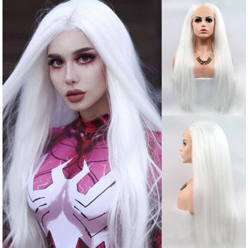 White Gray Wigs Glueless Heat Resistant Hair Long Straight Lace Front Wigs Halloween Cosplay Party Synthetic Lace Frontal Wigs