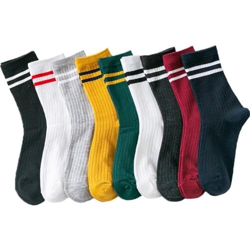 Funny Cute Japanese High School Girls Cotton Kawaii Loose Striped Middle Tube Women Socks Korean Casual Harajuku Designer Retro
