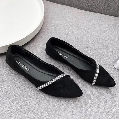 Women Flats Bling Slip on Flat Shoes Pointed Toe Boat Shoes Crystal Ballet Flats Black Loafer Comfortable Shoes Autumn